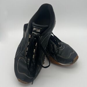 Puma Black Leather Lifestyle Sneakers with White Stitching Gum Sole Retro